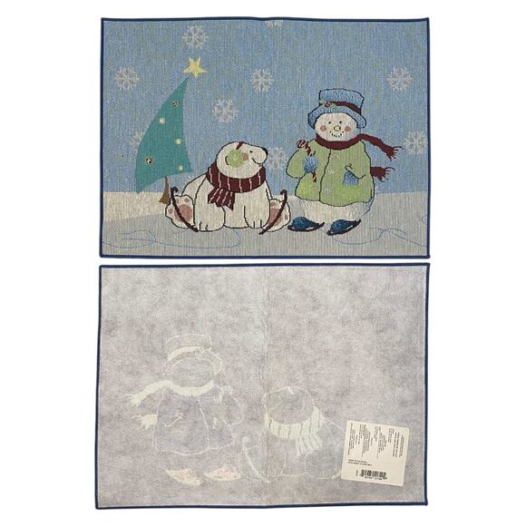 Set of 4 Christmas Holiday Snowman Placemats Arctic Blue Snowflake - NEW - Picture 5 of 5